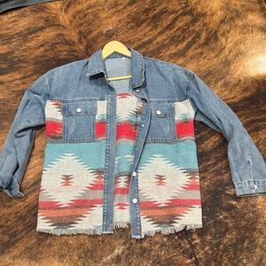 Like new! Denim with Southwestern Pattern Jacket
